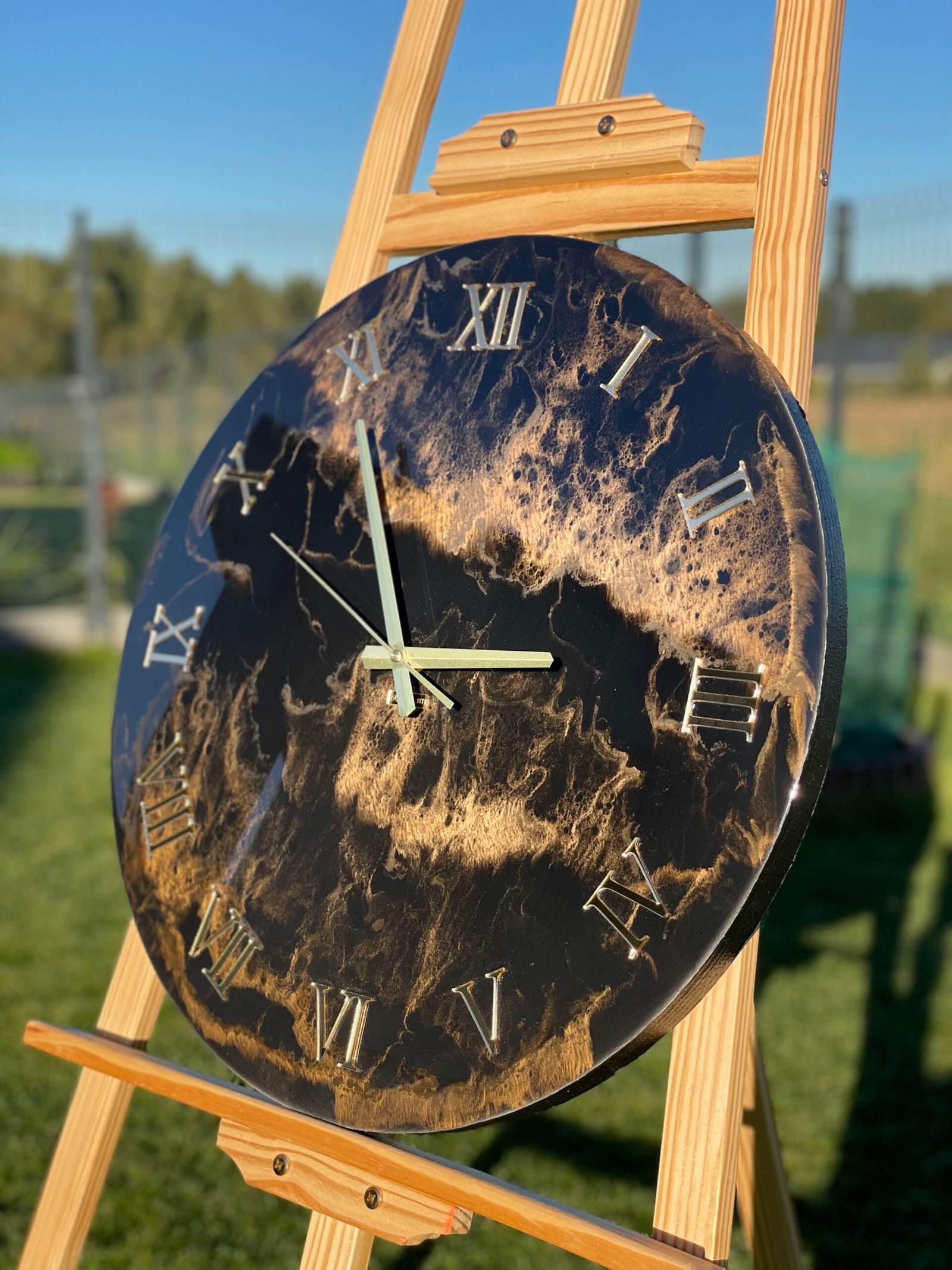 Laikrodis "Juodas marmuras su auksu" 50cm - Image 3