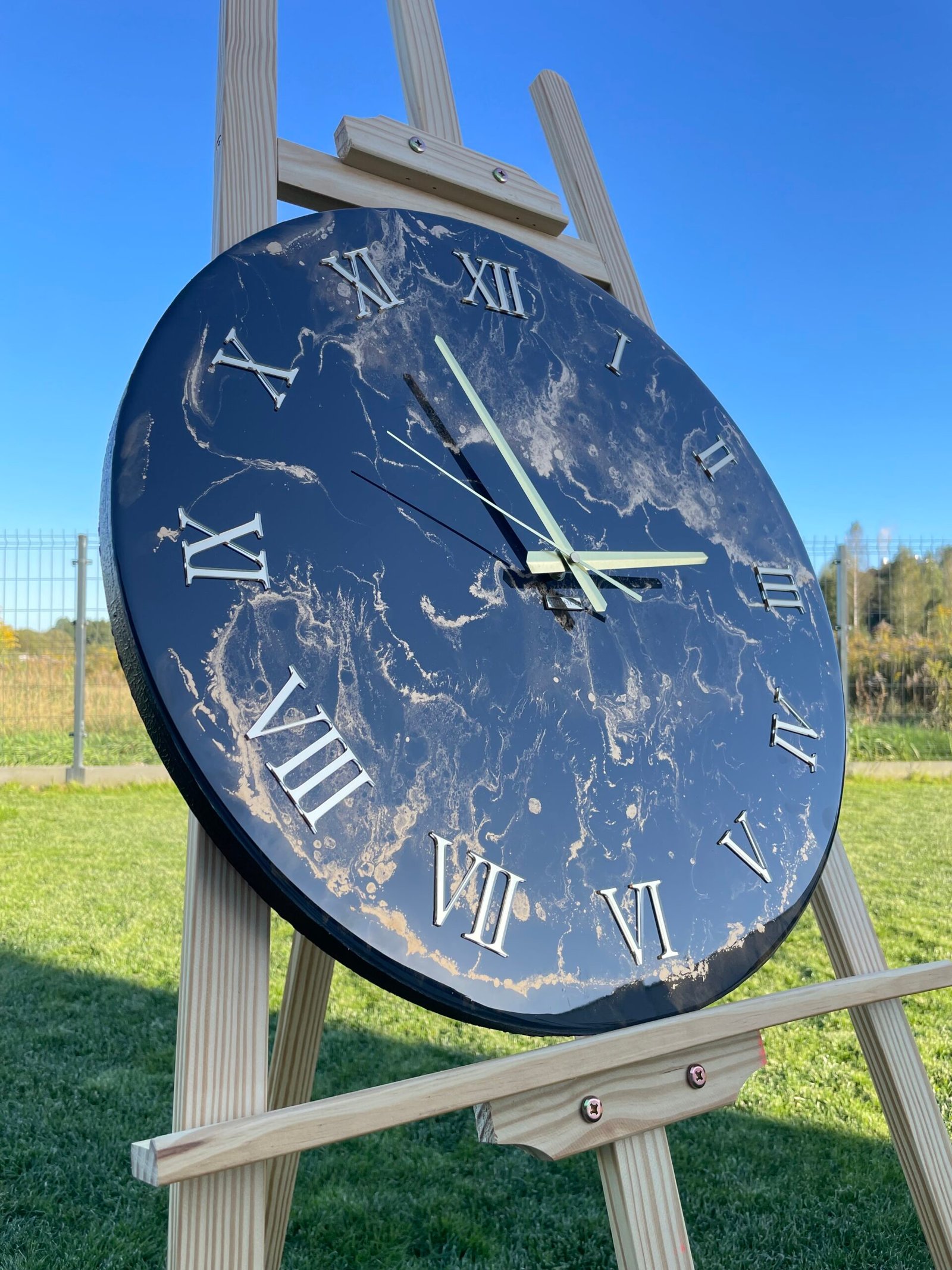 Laikrodis "Juodas marmuras su auksu" 50cm - Image 6