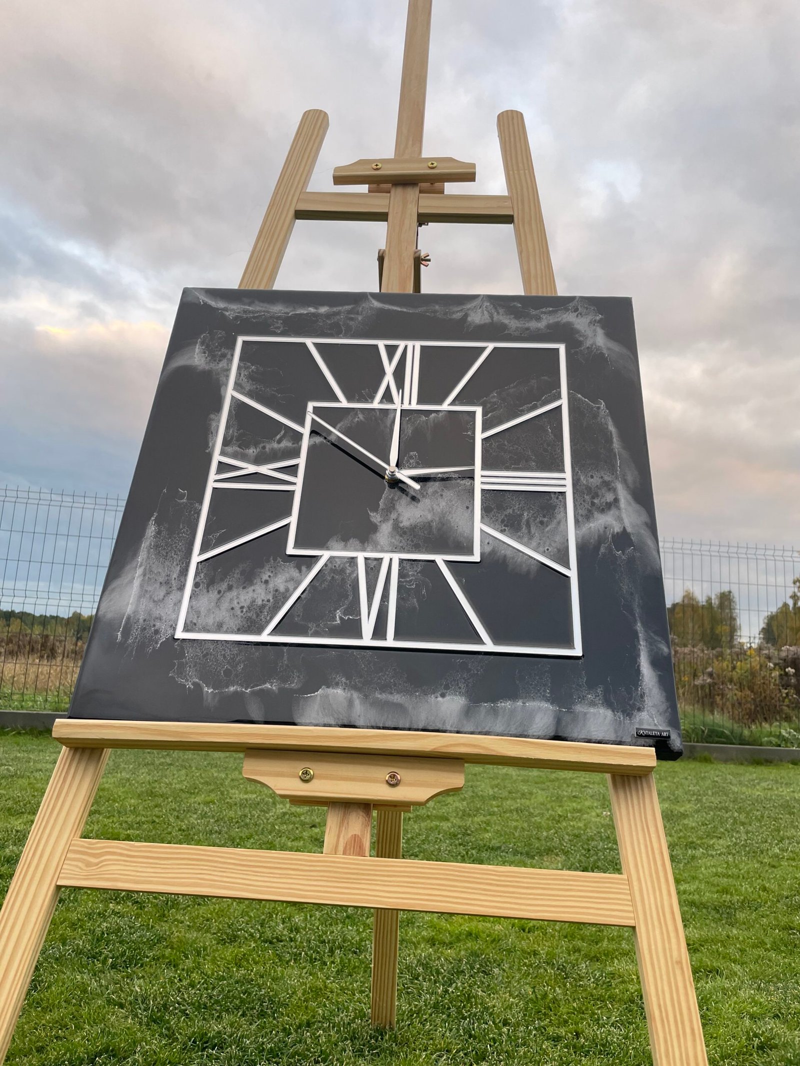 Laikrodis "Juodas marmuras su sidabru2" 50cm - Image 2