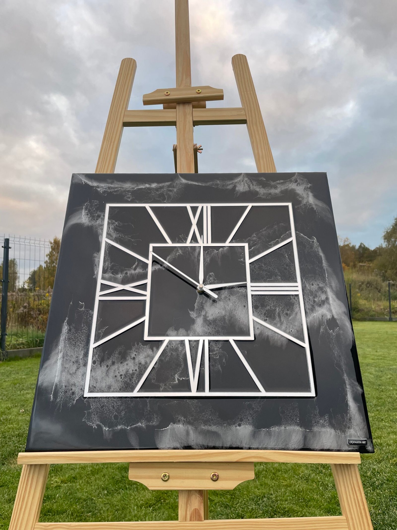 Laikrodis "Juodas marmuras su sidabru2" 50cm - Image 5