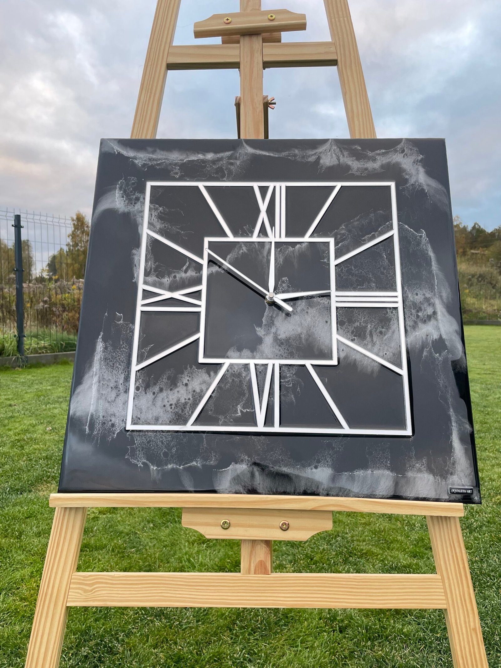 Laikrodis "Juodas marmuras su sidabru2" 50cm - Image 6