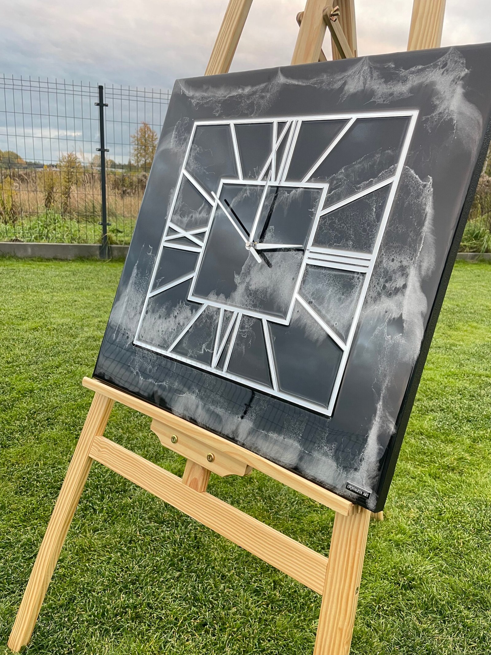 Laikrodis "Juodas marmuras su sidabru2" 50cm - Image 7