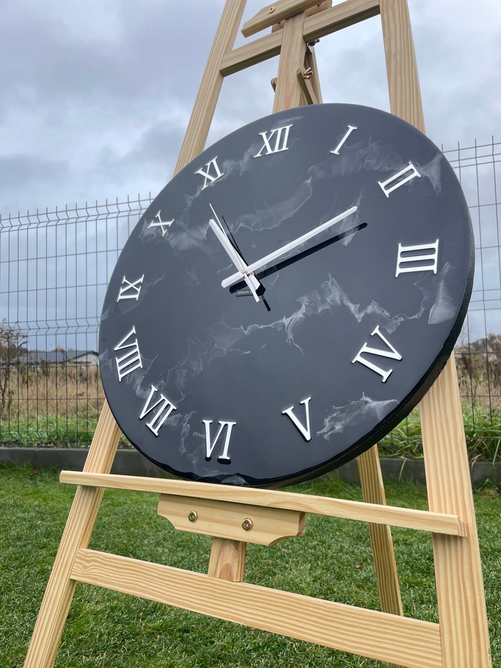 Laikrodis "Juodas marmuras su sidabru" 50cm - Image 3