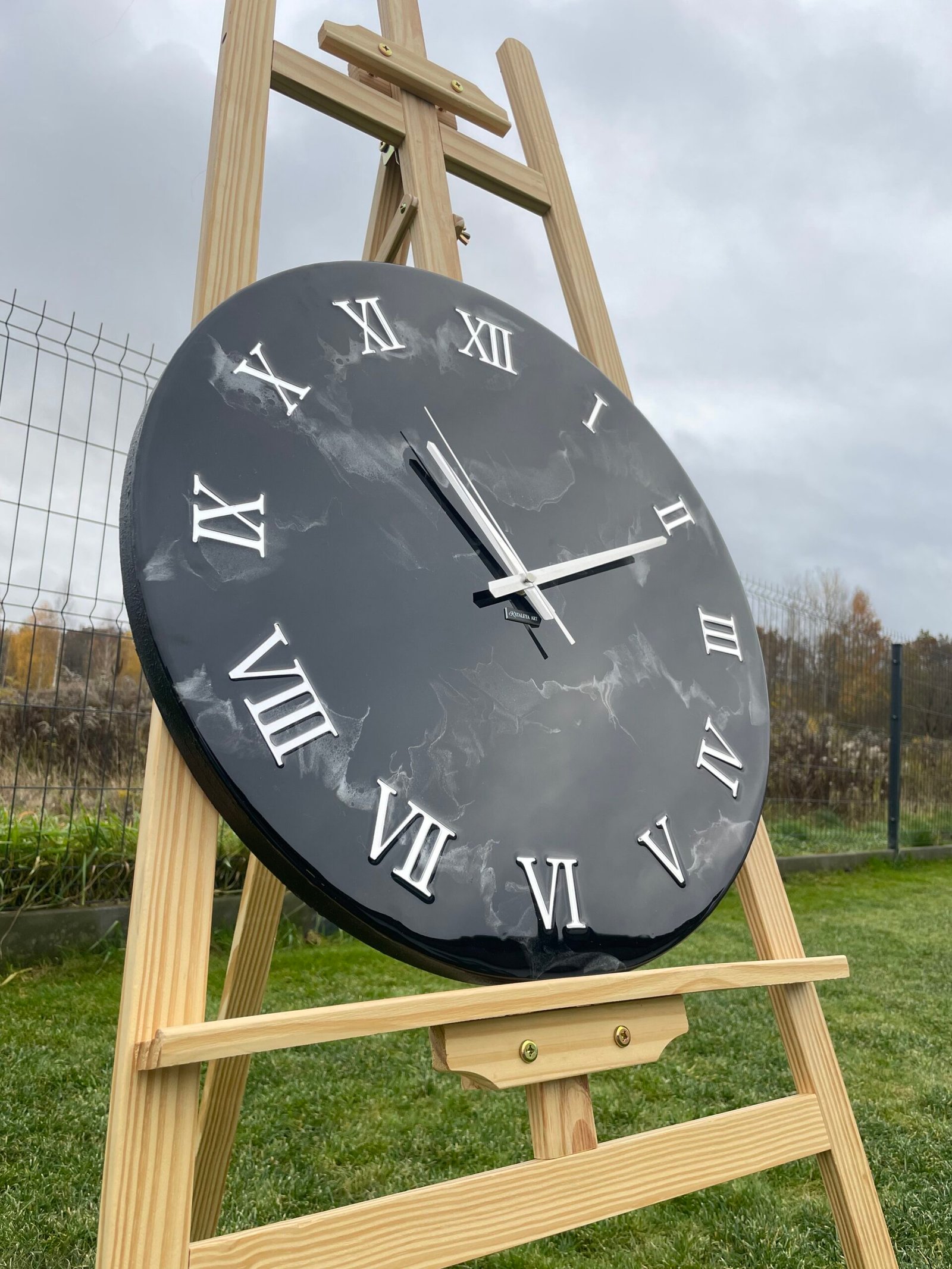 Laikrodis "Juodas marmuras su sidabru" 50cm - Image 4