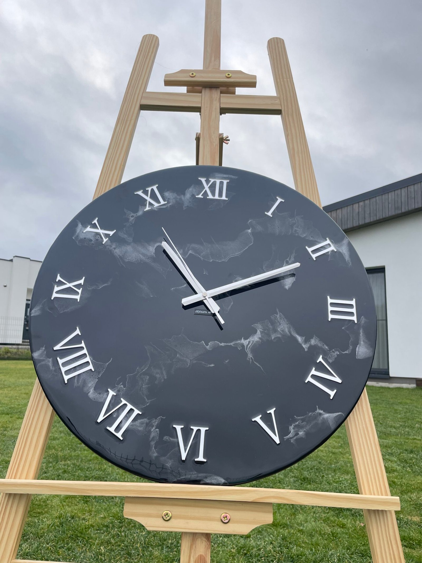 Laikrodis "Juodas marmuras su sidabru" 50cm - Image 5
